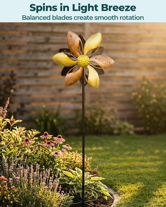 Double-Sided Metal Wind Spinner for Yard, 37" Kinetic Garden Decor | Weather-Resistant Finish, Smooth Spinning Motion, Sturdy 5-Prong Stake, Quick Assembly, Ideal for Lawns, Gardens, and Patios