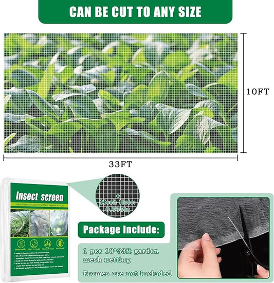 10 X 33 FT Garden Mesh Netting Pest Barrier for Raised Beds, Fruit Tree Netting for Cicadas, Bird Insect Nettings for Gardening, Blueberry Bush Strawberry Nettings Cover for Garden Protection
