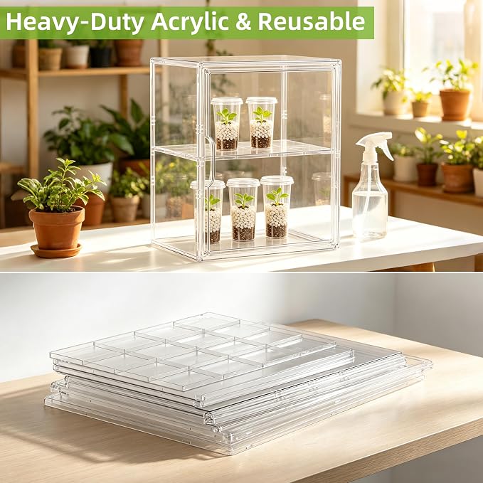 Mini Greenhouse Indoor with Magnetic Door, L-2tier-2pcs | Strong Heat & Moisture Retention, Blocks Wind & Frost, Adjustable Shelf Height, Magnetic Door, Tool-Free Easy Assembly