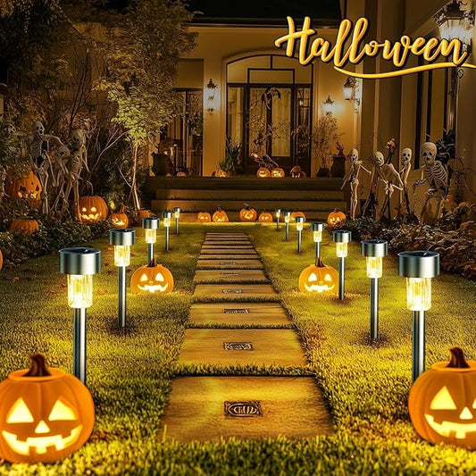 GIGALUMI 16 Pack Solar Lights Outdoor Waterproof,Stainless Steel LED Solar Garden Lights, Solar Pathway Lights Outdoor, Outdoor Solar Lights for Yard, Patio, Lawn and Landscape(Warm White)