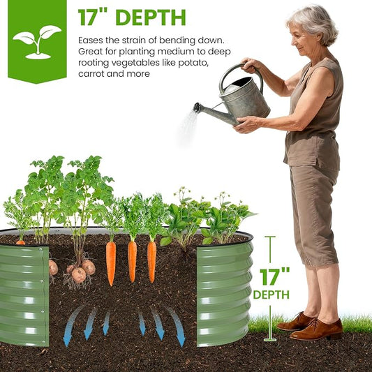 Galvanized Raised Garden Bed Outdoor |17'' Tall Planter Box Outdoor for Deep Root Plants | 3Pcs Raised Bed Kit for Gardening with Rubber Strip for Vegetables Flowers Fruits (Olive Green, 4x2x1.4FT)
