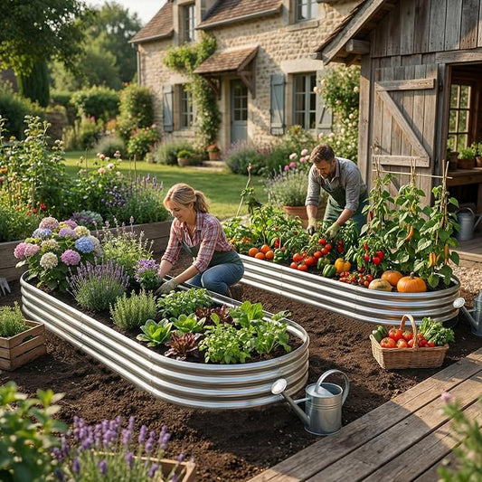 AHEONLAR 2pack 8×4×1ft Raised Garden Bed,Outdoor Galvanized Planter Boxes, Oval Large Metal Raised Garden Beds for Vegetables
