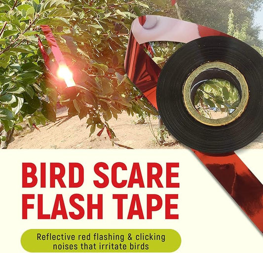 500 Ft Bird Scare Tape Red Silver Reflective Bird Repellent Flash Tape Reflective Tape to Scare Birds from Orchard, Garden, Crops, Chicken Coops, Vineyards, Trees, House, Boats & Siding