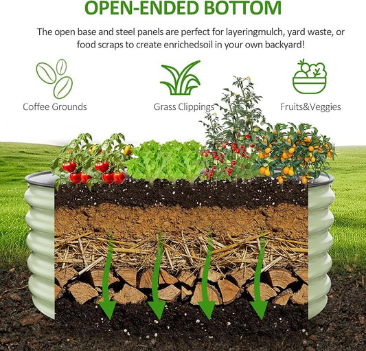 Gruper Galvanized Raised Garden Bed, 3.5ft x 17'' Tall Round Metal Planter Raised Garden Boxes Outdoor for Vegetable Fruits Flower Herb, Anti-Rust and Sturdy & Easy-Setup