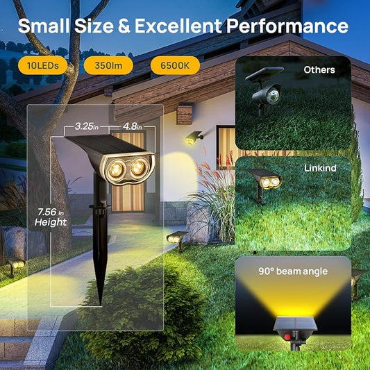 Linkind Solar Lights Outdoor StarRayS, Bright Solar Spot Lights Outdoor, IP65 Waterproof Spotlights for Landscape Garden Yard Walkway Patio Tree(Warm White, 6 Pack)