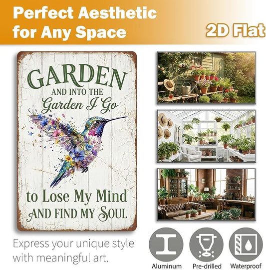 Garden Decor Sign Into the Garden I Go Hummingbird Wall Art | Garden Enthusiasts • Patio Porch Display • Garden Theme • Floral Hummingbird Design • UV Printed • 8x12 Inch