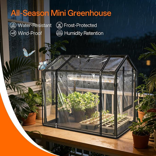 Bstrip Indoor Greenhouse with Grow Light, Mini EVA Tent with PET Base Mat, Ventilation Windows & Zippered Door, 18W Tabletop Greenhouse Light for Seed Starting with Timer, 23.8" x 15.7" x 20.5"