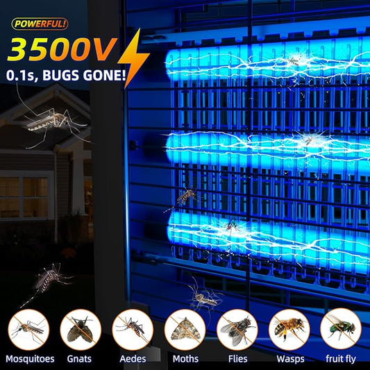Solar Bug Zapper Outdoor for 3000 sq.ft, Waterproof Mosquito Zapper, Rechargeable Fly Zapper with 3 LED Tube,Cordless Solar Mosquito Killer for Patio Yard Garden Camping with 13W Solar Panel (9023B)
