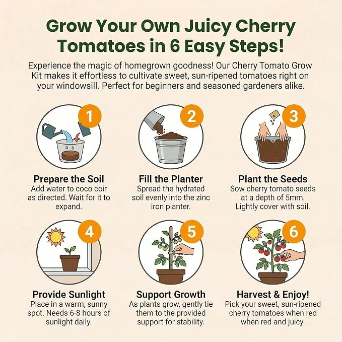 Tomato Grow Kit - All-in-One Indoor Vegetable Garden Starter Kit with Metal Planter, Complete Growing Set for Beginners, Kitchen Windowsill, Home Gardening & Plant Lovers Gift