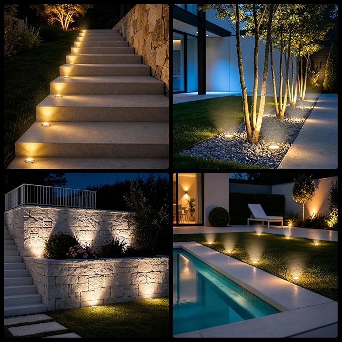 OULONGER Solar Lights Outdoor Waterproof, 12 Pack Solar Ground Lights with Large Capacity Battery, High Efficiency Solar Powered Lights for Outdoor Garden, Patio, Pathway and Yard (Warm Light)