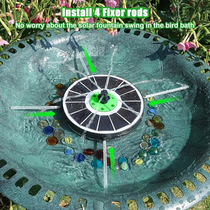 Yzert Solar Fountain White Lights Glass, 3.5W Solar Water Fountain with 2200 mAh Battery, Bird Bath Fountains Solar Power with 4 Fixers & 7 Nozzles for Outdoor,Patio, Garden Decor, Pond,Hummingbird