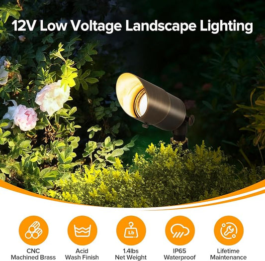 LUTEC Solid Brass Low Voltage Landscape Lighting, 12V Heavy Duty Waterproof Landscape Spotlights, Adjustable Bronze Uplights Outdoor Fixtures for Garden Yard Pathway Tree Without Bulb, 6 Pack