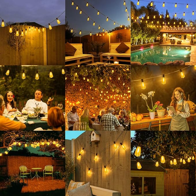Brightever LED String Lights Outdoor Waterproof, 25FT 2200K Dimmable Patio Lights with 13 Shatterproof ST38 Vintage Edison Bulbs, Outside Hanging Light for Porch, Deck, Garden, Backyard, Balcony
