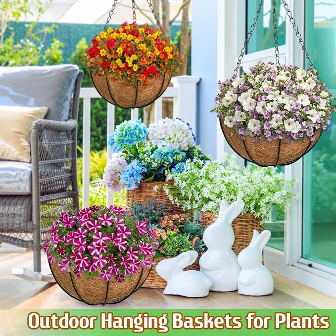 ZeeDix 2 Pack 20 Inch Large Hanging Baskets for Plants Outdoor with Coconut Liners Replacement, Hanging planters Baskets with Natural Coco Liner for Outdoor Indoor Planters Flowers Vegetables