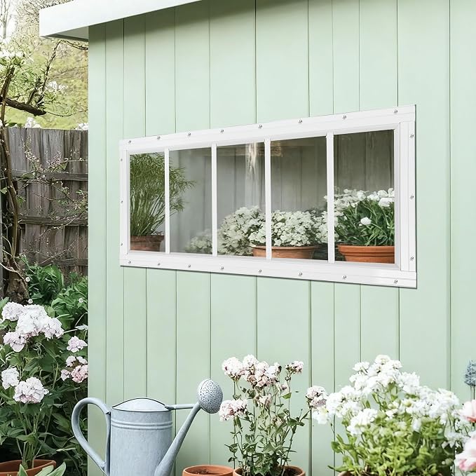 Shed Windows 2 Pack, Fixed Transom Windows 10" x 29" White | Small Chicken Coop Windows with Tempered Glass for Shed, Barns, Playhouse, Household, Garage