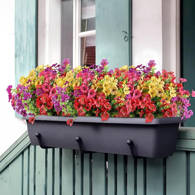 AGIRL 16 Bundles Artificial Flowers for Outdoor,No Fade Fake Plastic Flowers Faux Plants for Hanging Planters Decoration Indoor Outside Garden Porch Window Box Home Wedding
