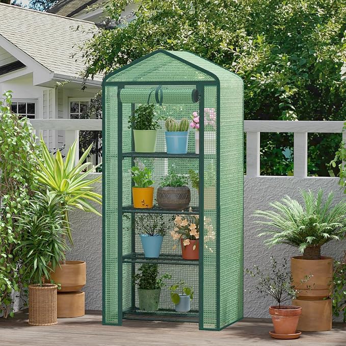 Greenhouse for Indoor Outdoor, Small Plastic Plant Green House 4-Tier Rack Stand Portable Greenhouses with Durable PE Cover for Seedling