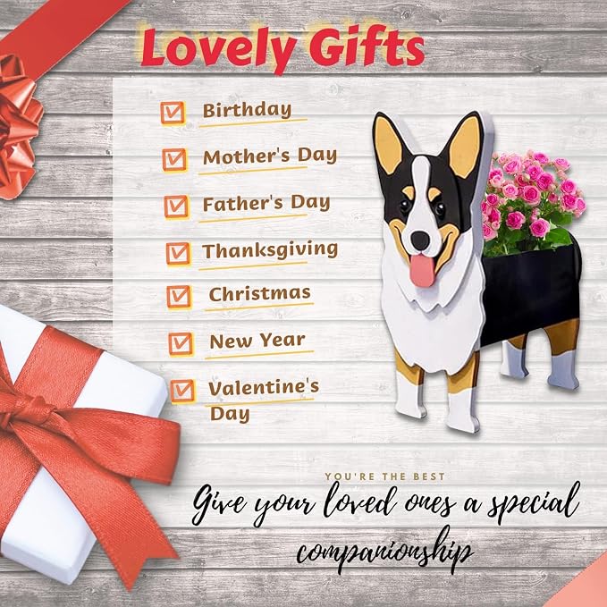 Welsh Corgi Dog Planter Pots, 9.84 x 5.51 x 13.35 Inches | Dog Flower Pot, Cute Animal Shaped Plant Pot, Gifts for Women & Pet Lovers, Indoor Outdoor Garden Home Office Decor