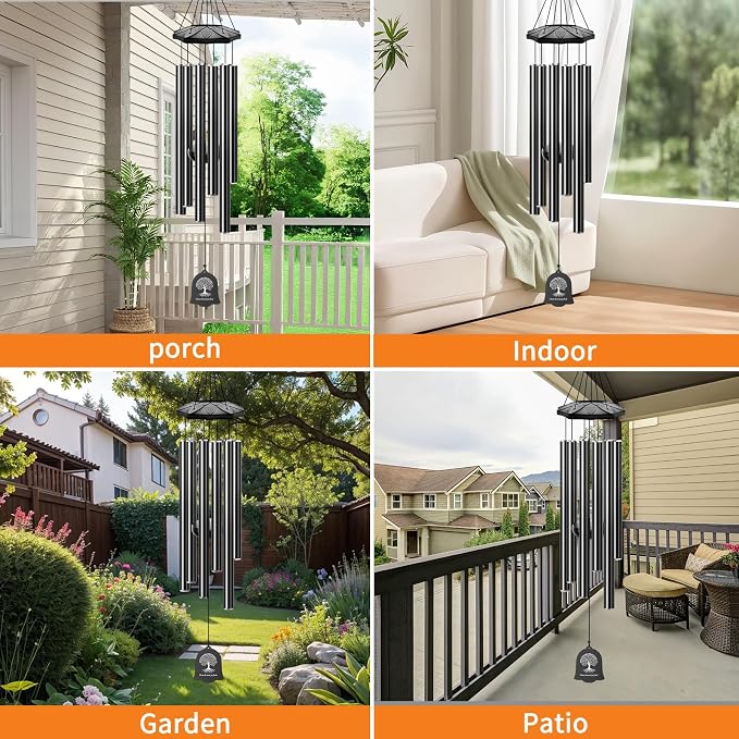 6 Tubes 32" Wind Chimes for Outside, Blessing Decor Wind Chimes, Outdoor Patio Yard Garden Decoration, Perfect Retirement Mothers Day Birthday Gift for Mom, Women, Grandma, Neighbors Black