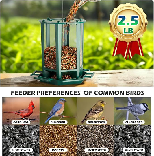 Birdream Bird Feeders for Outdoor Hanging, Pagoda Design Fun Installatio 2.5 LB Wild Bird Feeders, Attracting Wild Birds Cardinal Sparrows Finch Goldfinch Chickadee - Green
