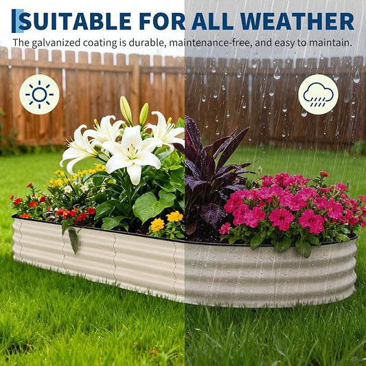 GarveeTech Oval Raised Garden Bed 8x4x1.5 ft - 0.6mm Thick Metal Raised Bed, Rust & Corrosion Resistant, Open Bottom for Drainage, Anti-Cut Strip Included, for Vegetables Flowers Planting, 2 PCS