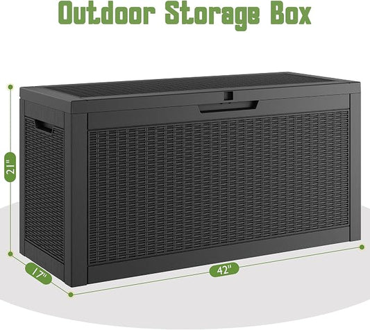 Outdoor Storage Box, 72 Gallon Resin Deck Boxes Outdoor Waterproof For Patio Furniture, Garden Tools, Pool Supplies, Lockable And UV Resistant (Rattan Black)