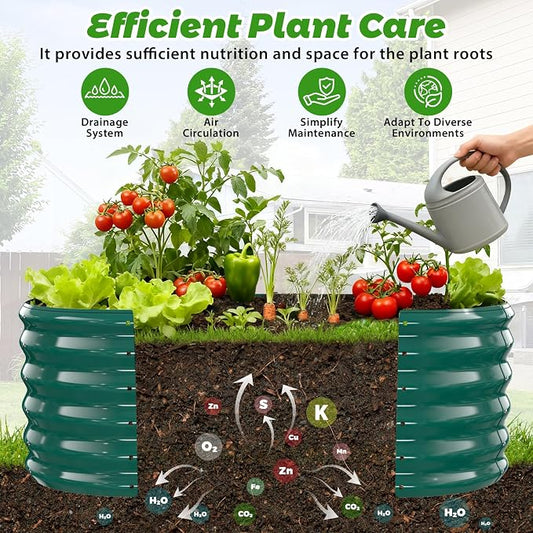 17" Tall Oval-Shaped / Elliptic Metal Raised Garden Bed Outdoor Dark Green | 48X24X17 Inch,1.5 FT Tall,0.8MM Thick Galvanized Metal Painted,for Variety of Flowers,Herbs,Vegetables.with Gloves,Tool free
