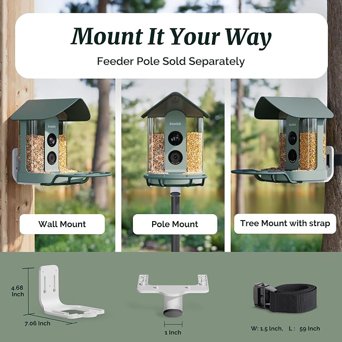 Kiwibit Smart Bird Feeder with 4K AI Camera Solar Powered | AI Identification Bird Species 10,000+, 4K Video Live Stream, 8MP Photos, Real-Time Bird Alert, Backyard Birdwatching Gift