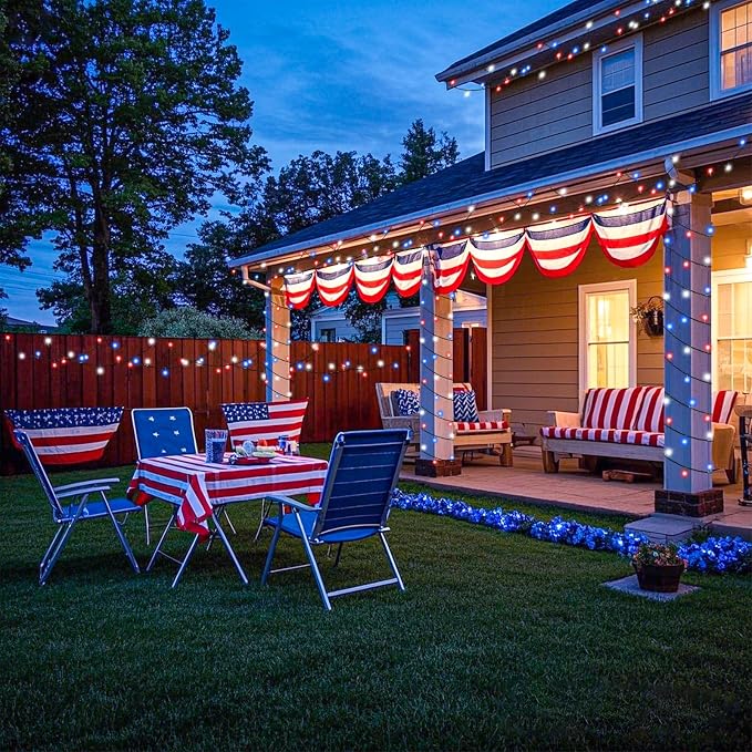 Red White and Blue Lights, 66FT 200 LED 4th of July String Lights Outdoor, Waterproof 8 Modes Connectable Plug In Patriotic Decorations Light for Indoor Independence Memorial Day Party Holiday