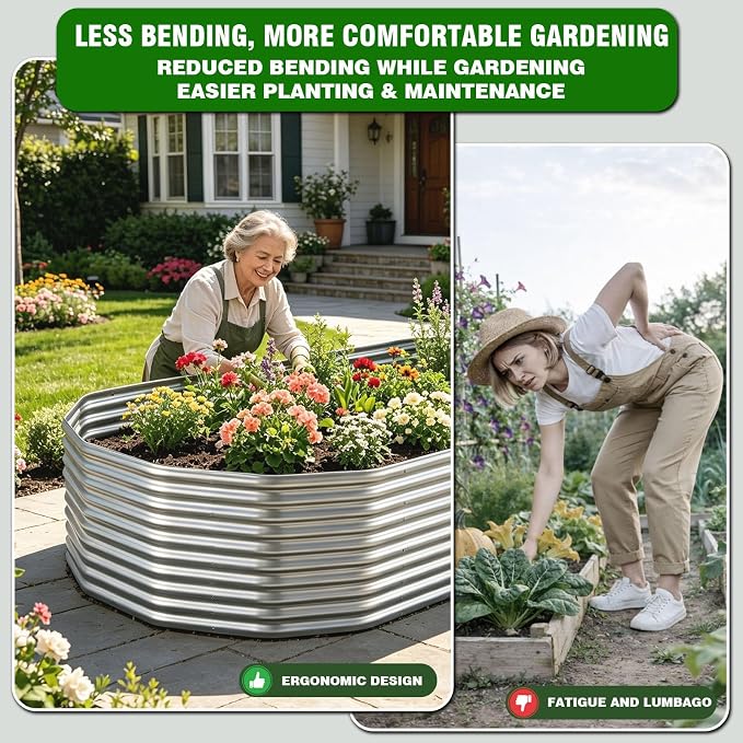 Raised Garden Bed Outdoor Upgrade Oval, 2 Pack Tall 8x4FT Galvanized Steel Raised Beds for Gardening, Above Ground Garden Bed Corrugated Metal for Vegetables and Flowers