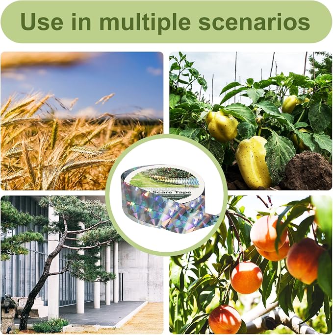 OFFO Bird Scare Tape, 430 Feet x 1 in Dual-Sided Bird Reflective Tape for Outside, Keep Birds Away from Trees, Garden, Farms, Orchard or Courtyard