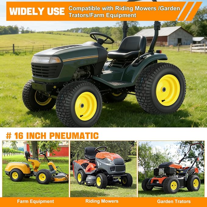 Yesker 16x6.50-8 Pneumatic Lawn Mower Tire and Wheel with 3/4" Bearing Bore, 16x6.50-8nhs Rubber Riding Lawnmower Tires with 3" Center Hub, 2 Pack