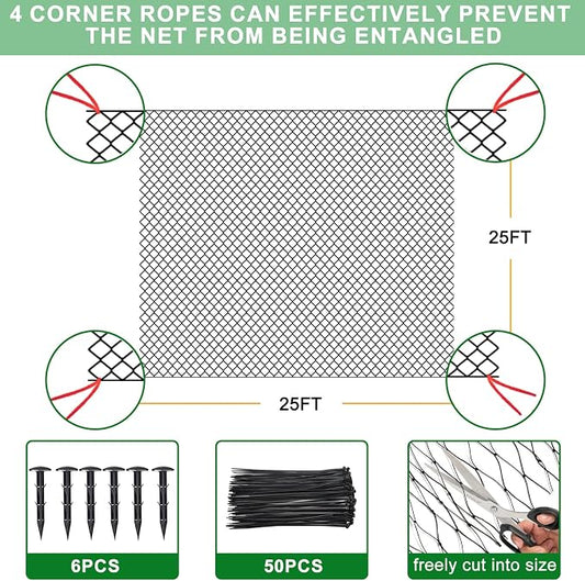 BSTPCOO 25'x25' Bird Netting for Chicken Coop, Nylon 3/4" Mesh Poultry Netting Chicken Net Roof Hawk, Aviary Net Deer Fence Pests Trellis Garden Nettings for Fruits Trees Plant