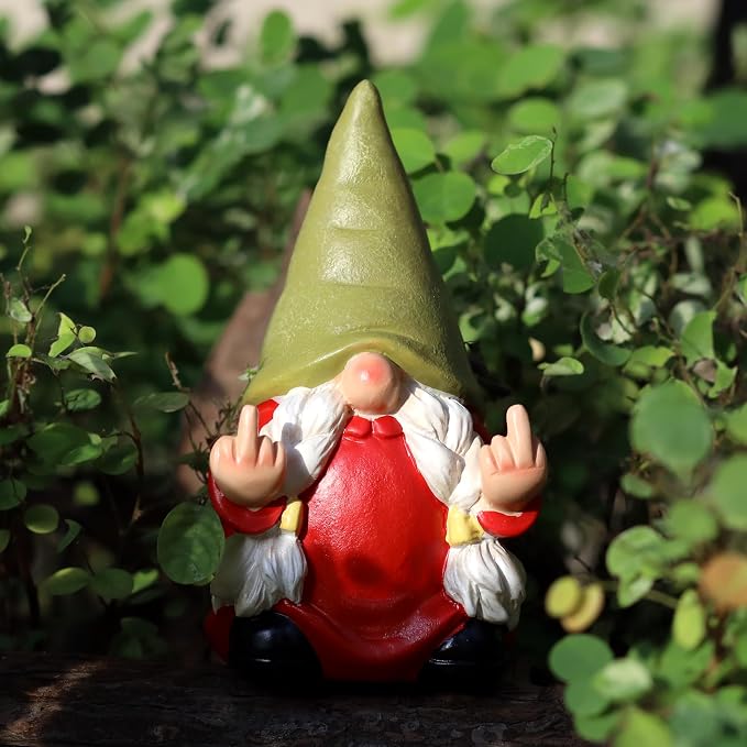 Middle Finger Female Gnome Statue 5.1in, Naughty Garden Gnome Statue Decoration and Lawn Ornament - Funny Garden Gnomes for Outdoor or Home Decor