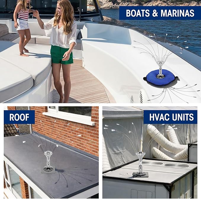 Buzzlett Stainless Steel Bird Deterrent with PVC Base for Outdoors, Boats, Docks and HVAC - Efficient Bird Repellent for Birds, Deters Seagulls and Other Birds from Landing- 8ft