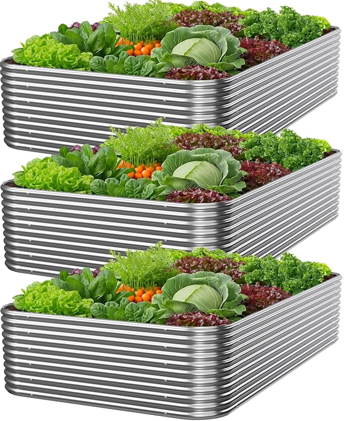 3 Pack Tall Galvanized Raised Garden Bed Outdoor, Metal Garden Bed for Vegetables, Above Ground Garden Box for Flower, Steel Raised Beds for Gardening - 4x2x1.5ft