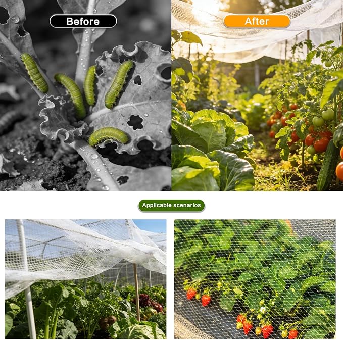 Garden Netting & Plant Netting, 10'x20' Fine Mesh Plant Protection Barrier, Garden Net Covers for Raised Beds, Mesh Fencing & Tree Net Bags, Protect Vegetables, Fruits, Plants & Flowers