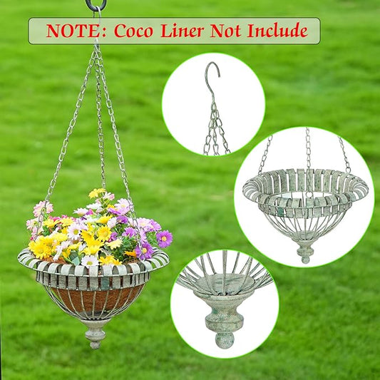 Metal Hanging Planter,Outdoor Hanging Planter for Garden,Patio,Porch. | 27.6"×9" Hand-Crafted Rusty Hanging Basket Plant Holder,Decorative Hanging Planter,,Outdoor Decor