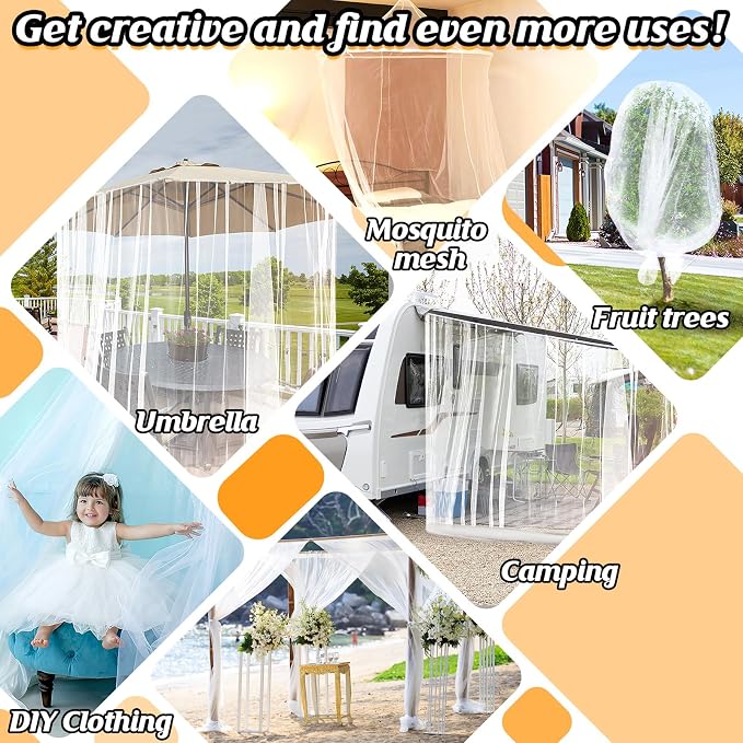 ANPHSIN 33x10ft Ultra fine Mosquito Net for Patio - Mesh Netting Screen for Outdoor Garden Porch Balcony, Protects Skin & Plants from Bugs, Birds, White