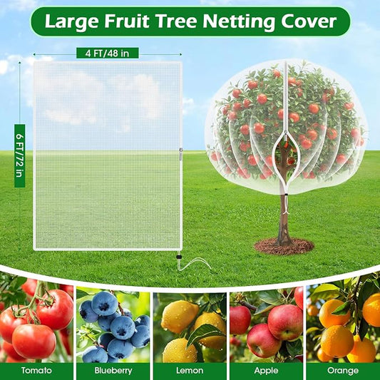 4'x6' Fruit Tree Netting Cover with Zipper and Drawstring | Ultra-Fine Mesh Garden Plant Insect Pest Net Barrier to Prevent Squirrel Bird Deer Cicadas Bag for Blueberry Tomato-1Pcs