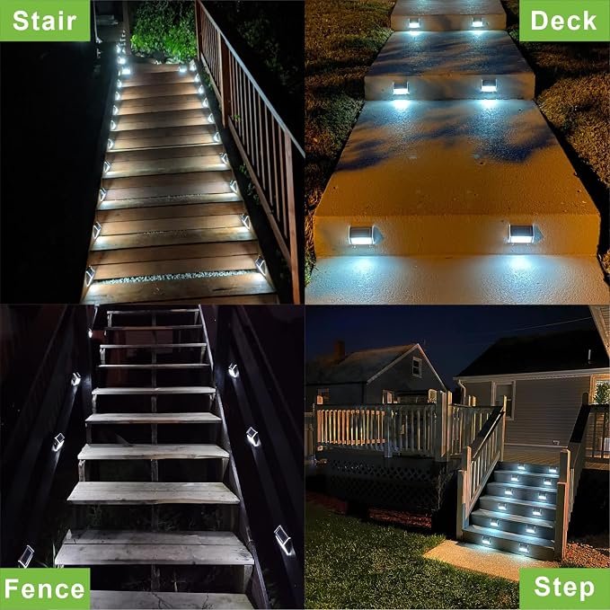 XLUX Solar Powered Lights for Deck Steps Stairs Fences Pathway Path, LED lamp, Outdoor Waterproof, White Light 12 Pack