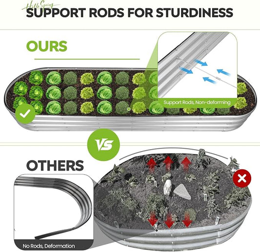 Galvanized Raised Garden Bed 2 Pack, 8x2x1ft Oval Metal Planter Box Outdoor with Support Rods & Corner Protection, Planter Beds for Vegetables, Fruits, Flowers (Silver)