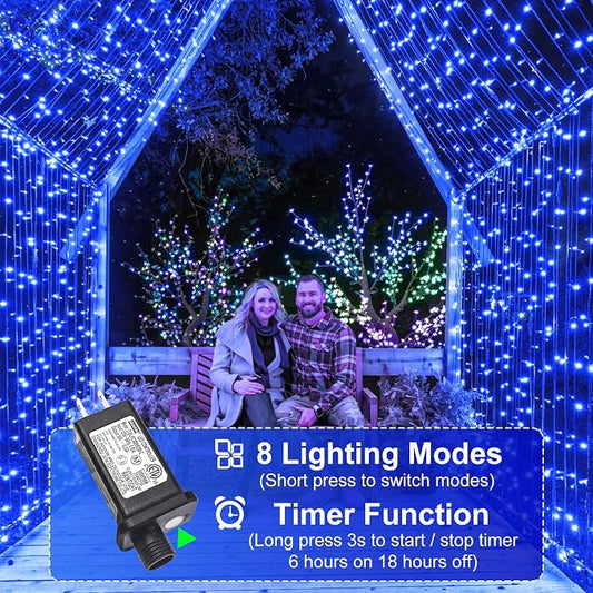 Blue Christmas Lights Outdoor, 100FT 300 LED Christmas Tree Lights Waterproof with 8 Modes, Plug in Connectable String Lights for Outside Indoor House Patio Yard Garden Holiday Decorations
