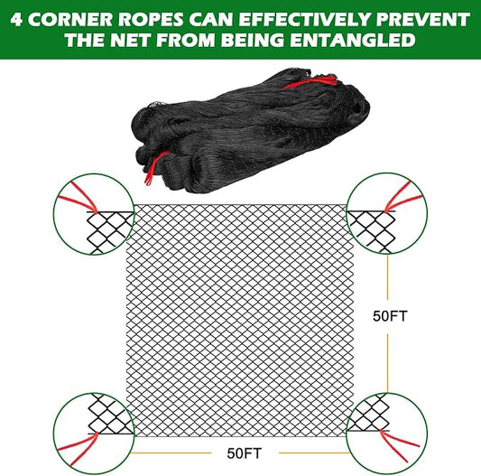 BSTPCOO 50'x50' with 2" Mesh Bird Netting for Chicken Coop with Bird Scare Tape, Hawk Nettings for Chicken Run, Heavy Duty Poultry Nettings Chicken Netting Roof Deer Net