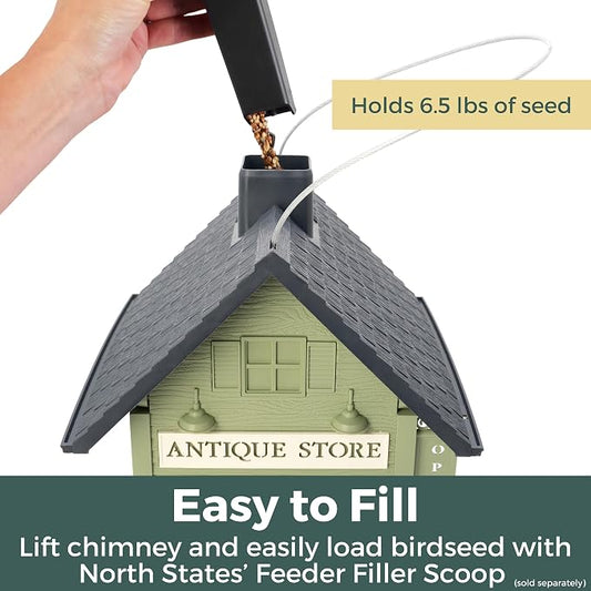 North States Village Collection - Antique Store Birdfeeder for Outdoors, Holds 6.5 Lbs of Seed in Green