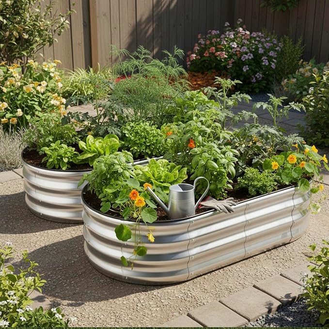 Raised Garden Bed, Metal Planter Box, Raised Planter, Outdoor Planting, 2 PCS of 4x2x1 ft, Silver