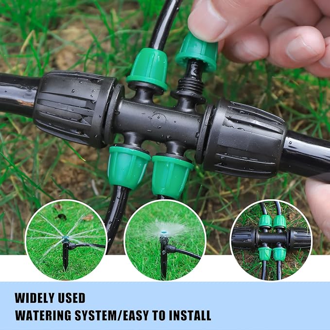 12 Pcs Lock Barbed Tee 1/2 inch Tubing to 1/4 Inch Tubing Irrigation Fittings for (1/2'' ID x 0.60''-0.63'' OD) ANTI-LEAK Locked Barbed Connectors(12Pcs Lock Barbed Tee Six Way)