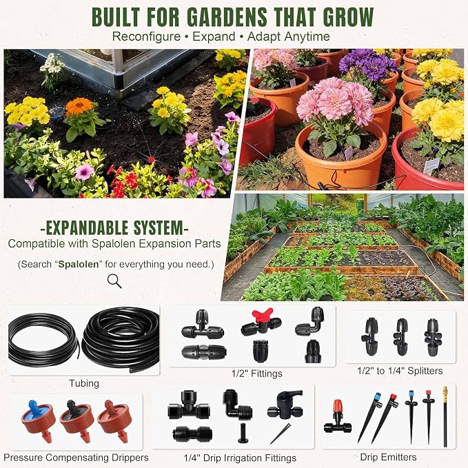 20PCS Push-to-Fit Drip Irrigation Mister Emitters with T-Connectors, Copper 360° Adjustable Bendable Atomizing Nozzles for 1/4" Tubing, Micro Spray Nozzles for Garden Greenhouse Raised Beds