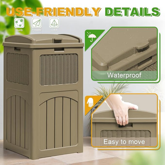 Greesum 2 Pack 33 Package Delivery Box for Outside, Patio Waterproof Resin Garbage Bin with Lid for Hideaway, Deck, Patio, Light Coffee