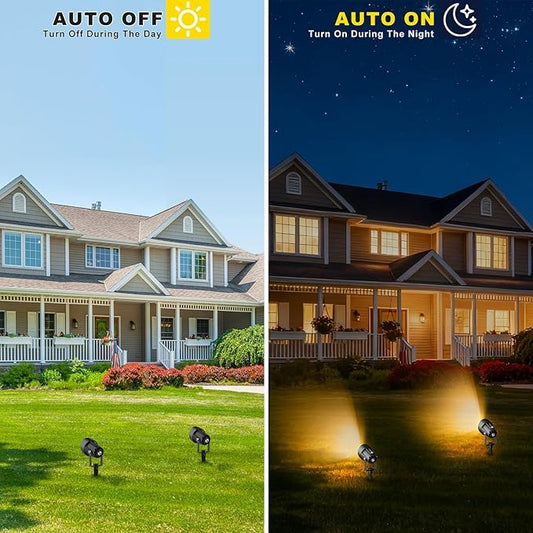 Landscape Spot Lights Outdoor, Dusk to Dawn Outdoor Lighting with IP65 Waterproof, Auto On/Off 3000K Warm White Plug in Spotlight for Yard Tree Wall Pathway Flag Pole House, 4 Pack
